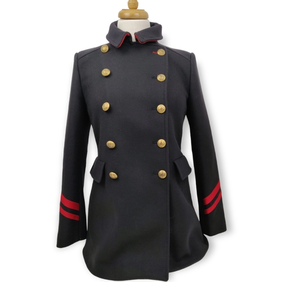 ZARA MILITARY STYLE BLUE WOOL BLEND CLASSIC SHORT COAT JACKET SIZE M - Picture 5 of 13